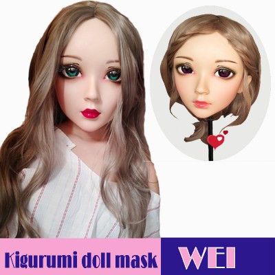 (Wei)Crossdress Sweet Girl Resin Half Head Female Kigurumi Mask With BJD Eyes Cosplay Anime Doll Mask